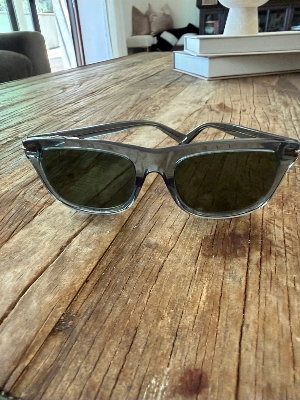 Gucci Transparent Gray Sunglasses with Dark Green Lenses